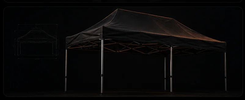 Zwarte easy-up eventtent met open zijkanten